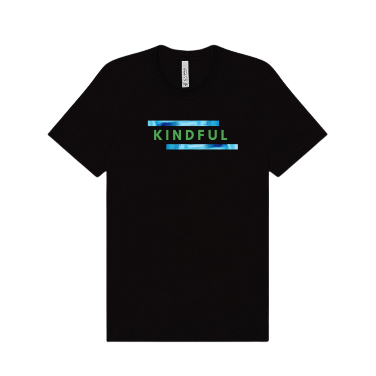 black short sleeve shirt emblazoned with the word kindful