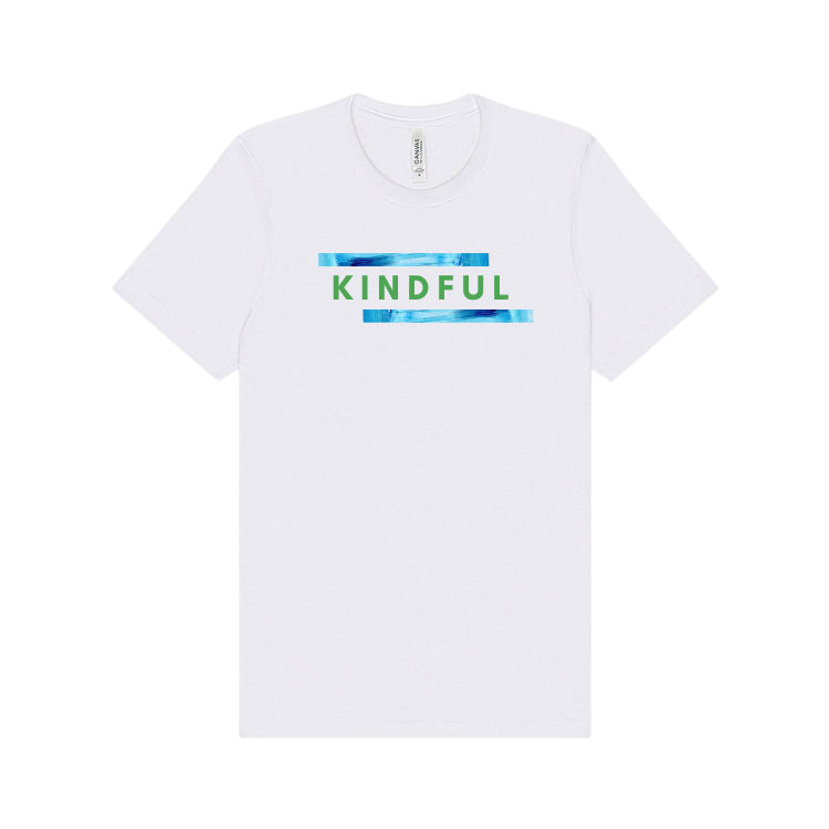 white short sleeve tshirt emblazoned with the word kindful